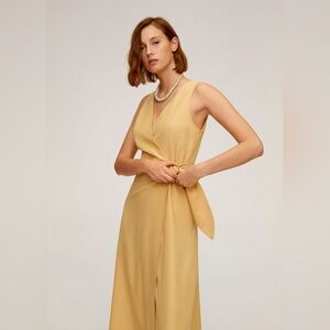 Mango Yellow Wrap Midi Dress | Sleeveless V-Neck | Size S
